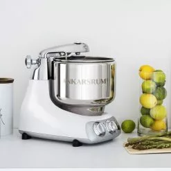 Ankarsrum Original 6230 Model Stand Mixer | Gloss White -Frying, Grilling & Cooking Shop akm6230 gw on bench clean l