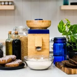 NutriMill Harvest Grain Mill | Blue + Cutting Board & Canister Bundle -Frying, Grilling & Cooking Shop blueharv1 1