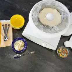 Bosch Universal Plus 6.5 Qt. Mixer + Ice Cream Maker + Tovolo Tilt-Up Ice Cream Scoop & Sweet Treats Tubs Set -Frying, Grilling & Cooking Shop ekb boschicecream lifestyle1