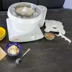 Bosch Universal Plus 6.5 Qt. Mixer + Ice Cream Maker + Tovolo Tilt-Up Ice Cream Scoop & Sweet Treats Tubs Set -Frying, Grilling & Cooking Shop ekb boschicecream lifestyle2