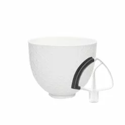 KitchenAid 5-Quart White Mermaid Lace Textured Ceramic Bowl + Flex Edge Beater | Fits 4.5-Quart & 5-Quart KitchenAid Tilt-Head Stand Mixers