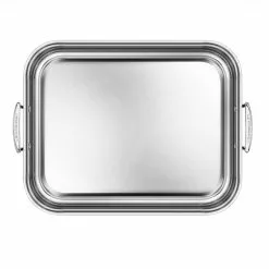 Le Creuset Large Stainless Steel Roasting Pan With Nonstick Rack -Frying, Grilling & Cooking Shop rs7917 large pan overhead v7