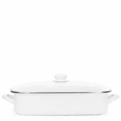 Golden Rabbit Enamelware 16" X 12.5" Roasting Pan With Lid | White -Frying, Grilling & Cooking Shop ww15
